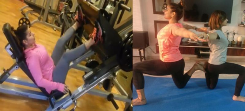 Madhu Sharma inside the Gym (left) and doing Yoga (right)