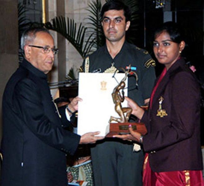 Deepika Kumari recived Arjun Award from former president Pranab Mukherjee in 2012