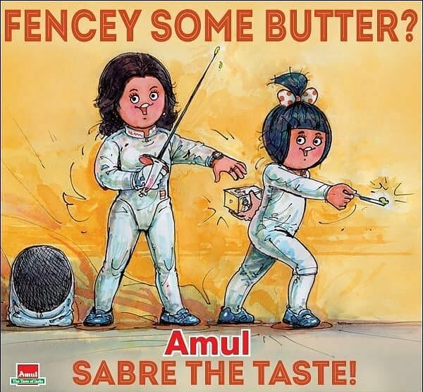 Amul India cartoon picture as a dedication to Bhavani on her selection in Olympics