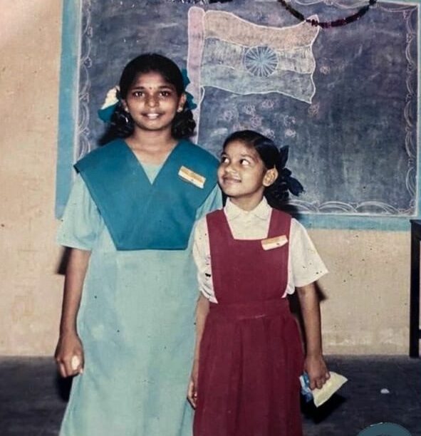 Bhavani Devi (right) with her elder sister while at school