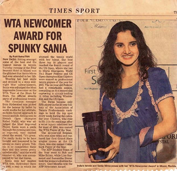 Sania Mirza wins the WTA Newcomer of the year award