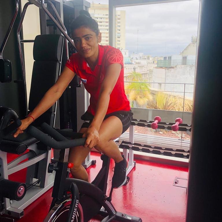 Savita Punia while gymming