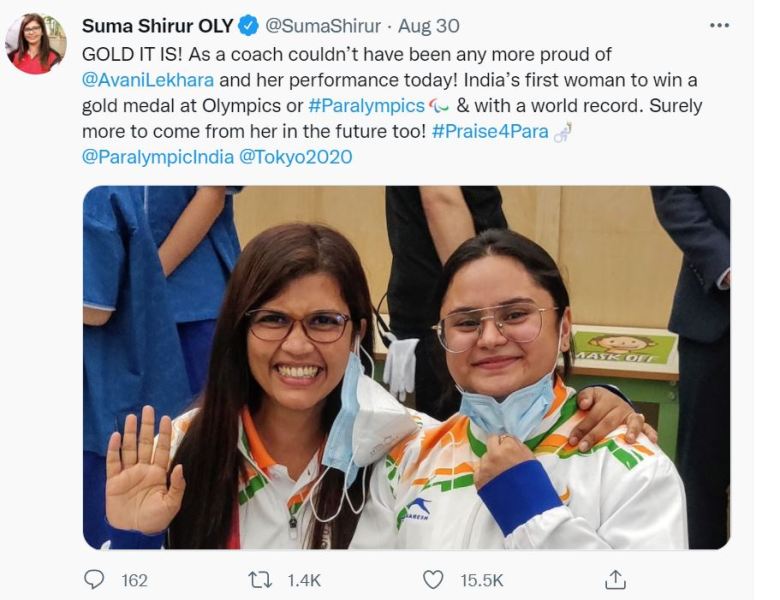 A Tweet of her coach Suma Shirur