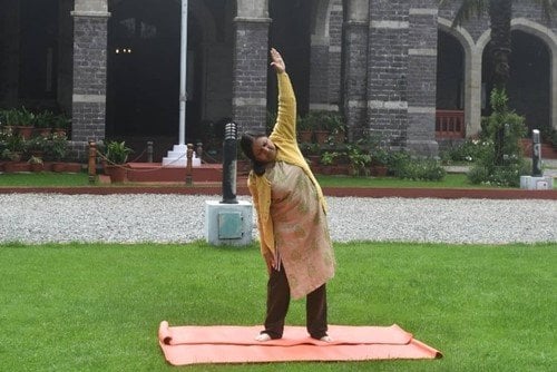 Maurya practicing yoga