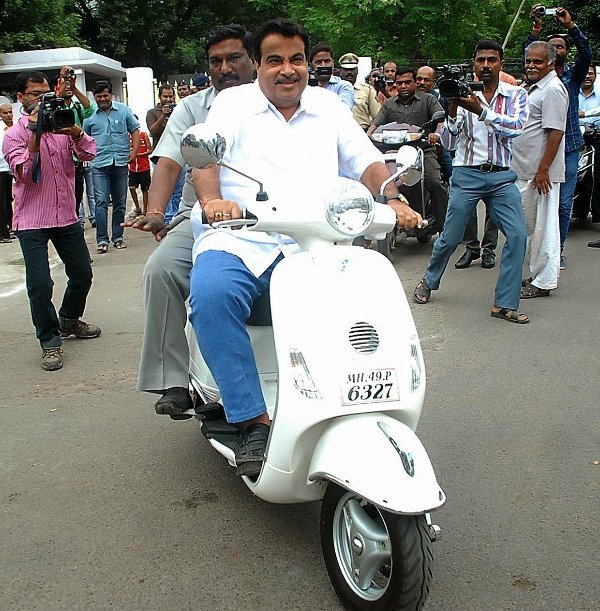 Nitin Gadkari riding his Vespa Scooter