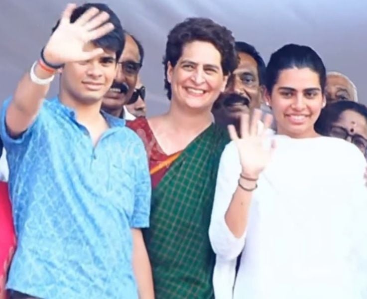 Priyanka Gandhi with her son and daughter