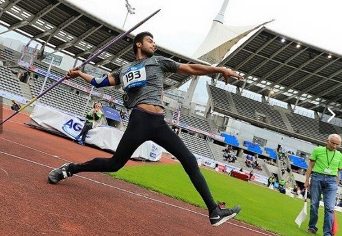 Sumit Antil throwing the javelin during the World Para Athletics Championship Dubai