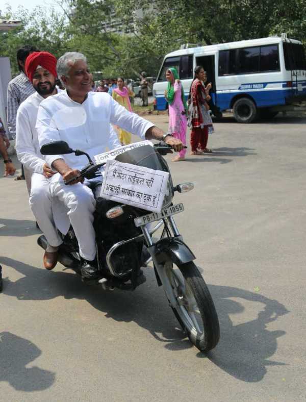 Charanjit Singh Channi reached to the Punjab Bhawan riding pillion on a motorcycle driven by Sunil Jakhar former PPCC chief