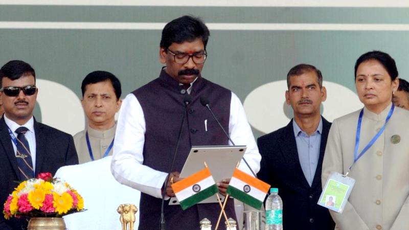 Hemant Soren taking oath as the Chief Minister of Jharkhand