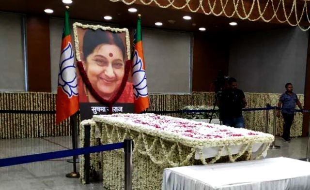 Sushma Swaraj's body at BJP Headquarters