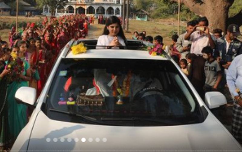 Devi Chitralekha in her car