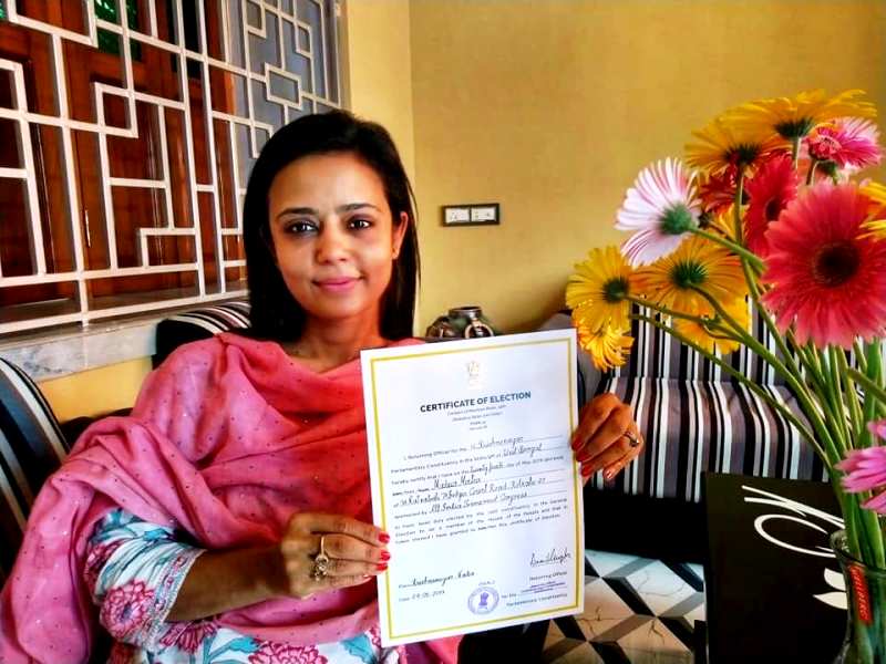 Mahua Moitra with her 2019 Lok Sabha Elections Victory Certificate