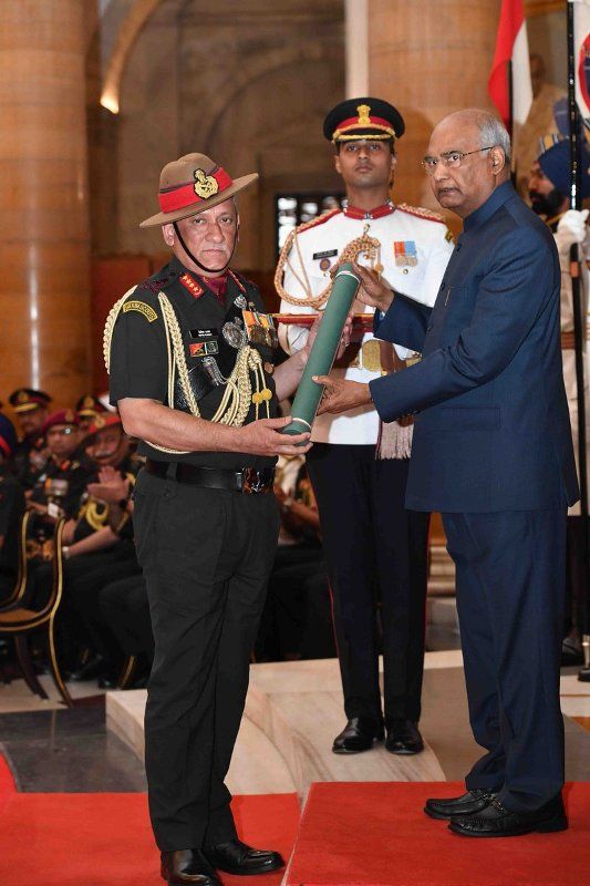 Bipin Rawat receiving Param Vishisht Seva Medal