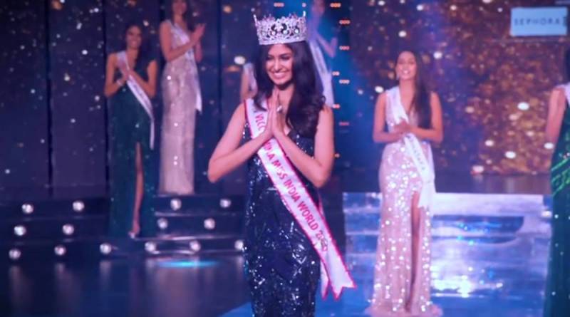 Manasa Varanasi after being crowned as the Femina Miss India 2020