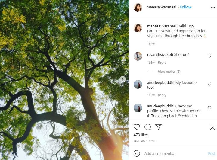 Manasa Varanasi’s Instagram post about skygazing