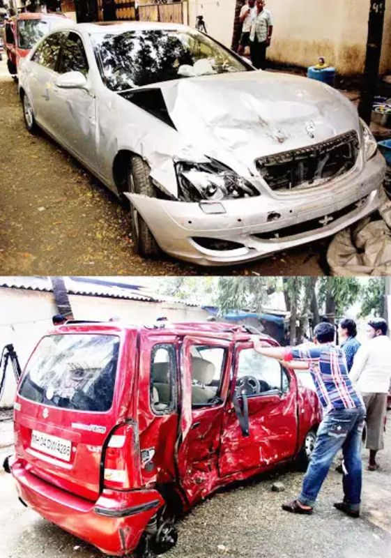 Actor Ronit Roy's damaged car(above) which rammed into a Wagnar car