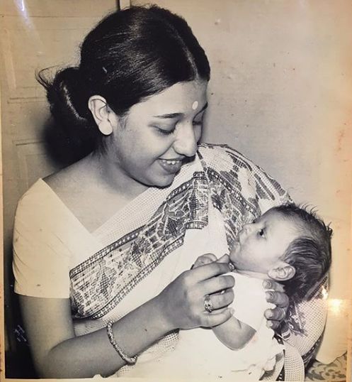 Baby Zoya Akhtar in the lap of her mother