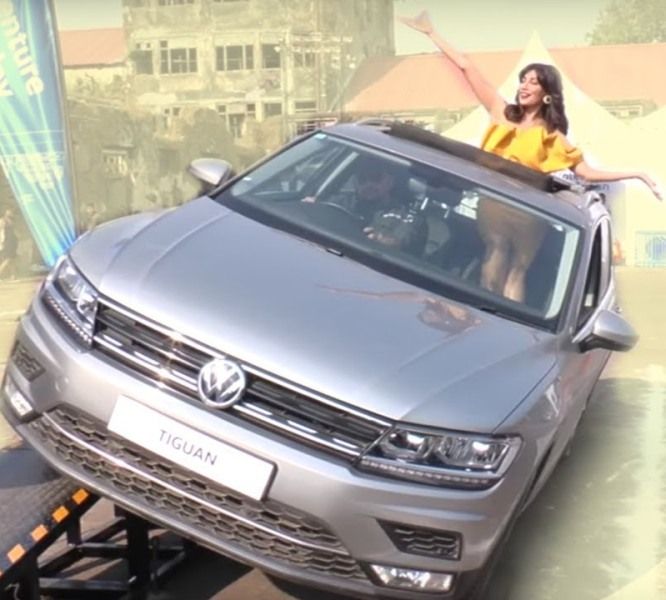 Chitrangada Singh in her Volkswagen Taigun SUV car