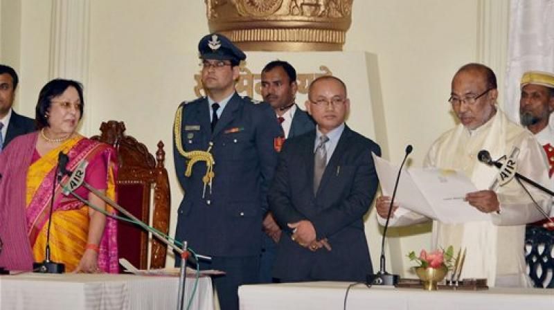 N. Biren Singh taking oath as the chief minister of India