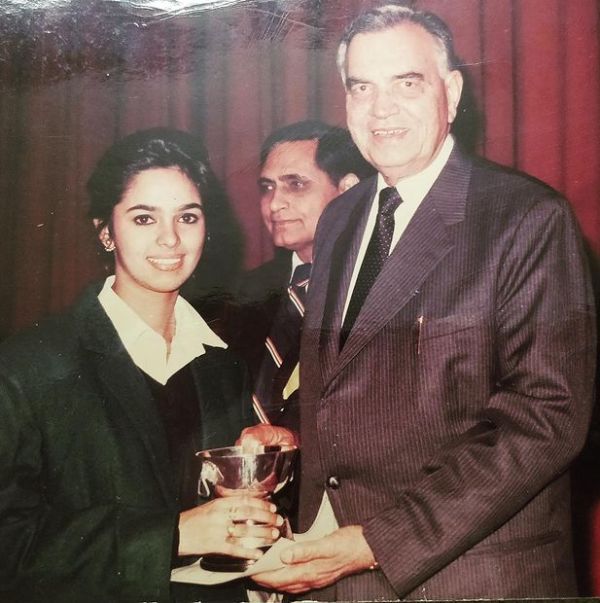 Mallika Sherawat with Markers Cup for excellence in academics in school