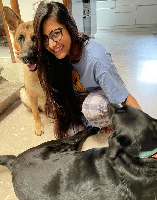 Dhanashree Verma with her pet dogs