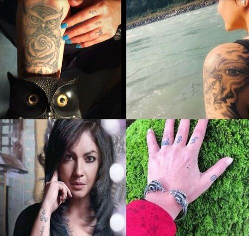 A collage of Pooja Bhatt's tattoos