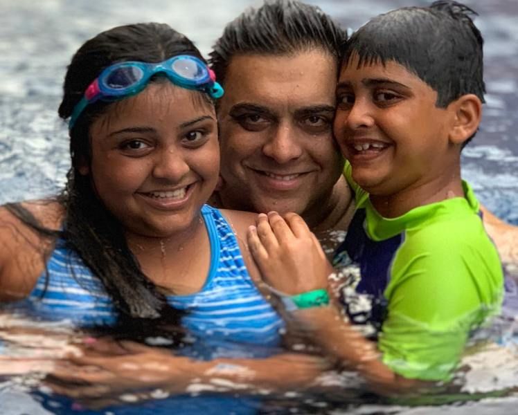 Ram Kapoor with his daughter and son