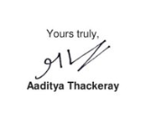 Aditya Thackeray's signature
