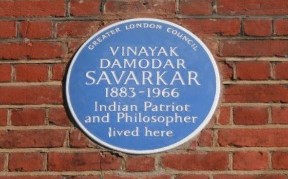 Vinayak Savarkar’s name inked on a blue plaque on India House
