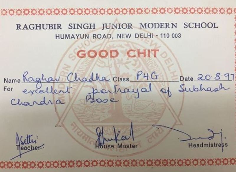 Raghav Chadha’s School Certificate of Participation in the Annual Function