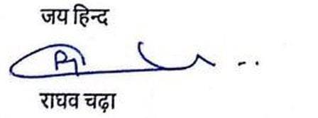 Raghav Chadha's signature