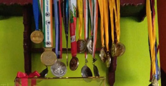 A picture of medals won by Gururaja Poojary