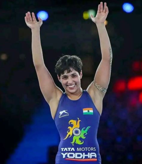 Anshu Malik after bagging the place in the finals of the World Championships