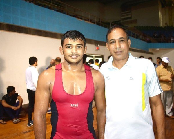 Deepak Punia with his coach Virender Kumar