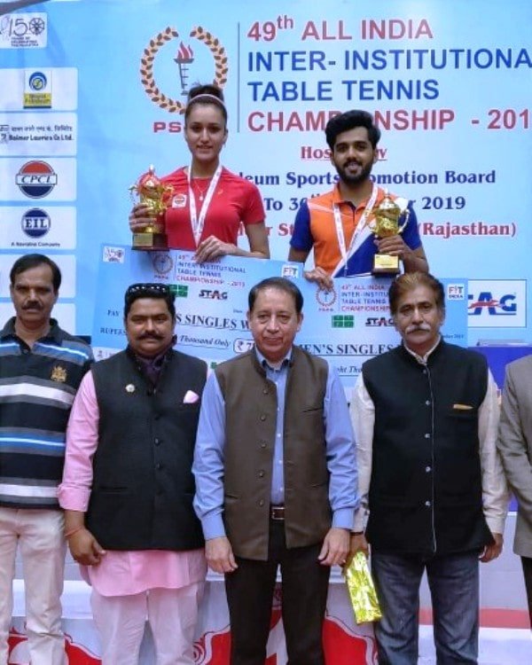 Sanil Shetty after winning a trophy and two medals at 2019 All India Inter-Institutional TT Championship