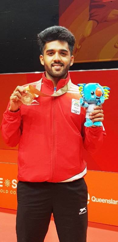 Sanil Shetty with a bronze medal during the 2018 CWG