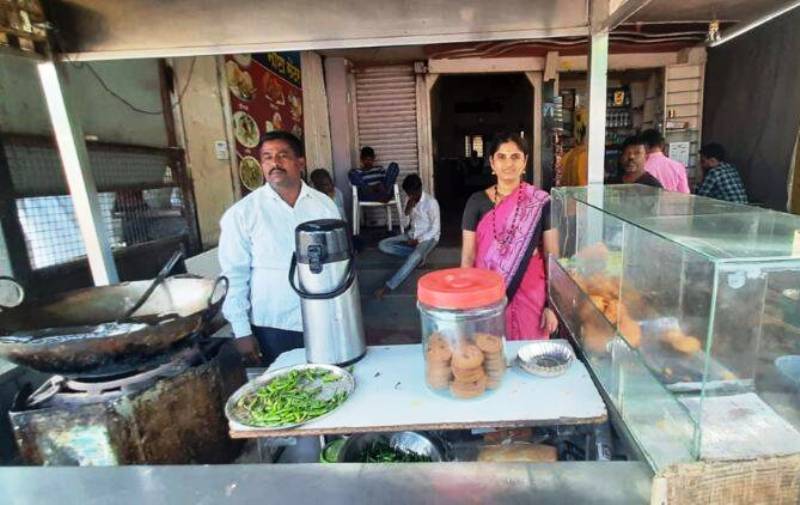 Sanket’s parents at the tea stall in Sangli