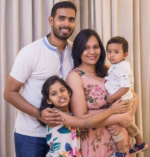 Sharath Kamal with his children and wife