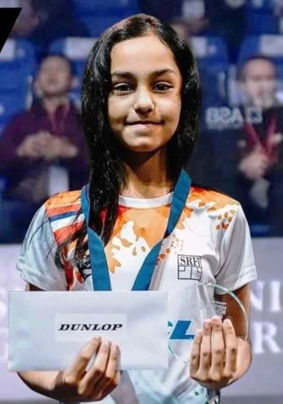 Anahat Singh after winning a silver medal in the British Junior Open Squash Tournament