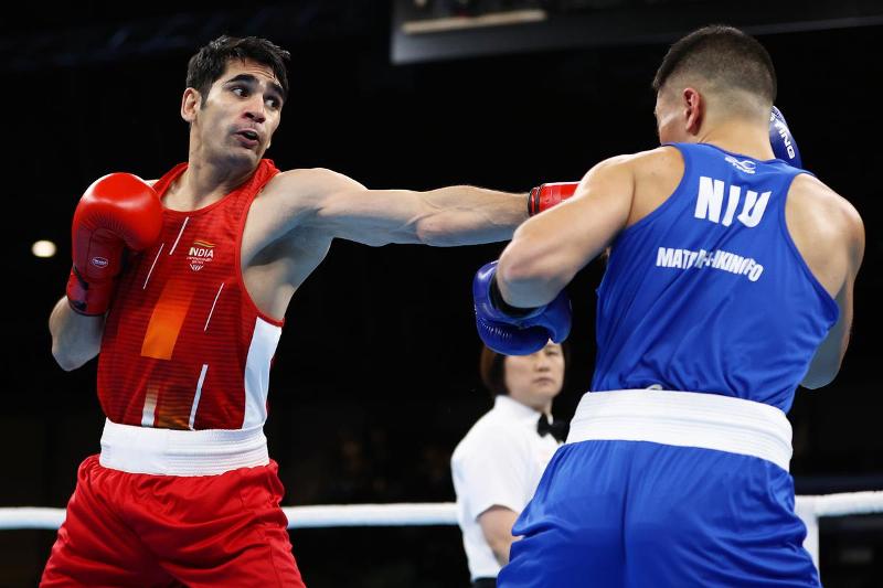Rohit Tokas during the men’s 67kg quarterfinals of Commonwealth Games 2022