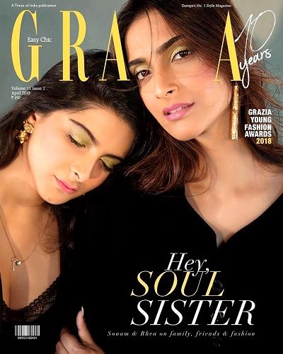 Rhea Kapoor with her sister Sonam Kapoor on cover of Grazia India magazine