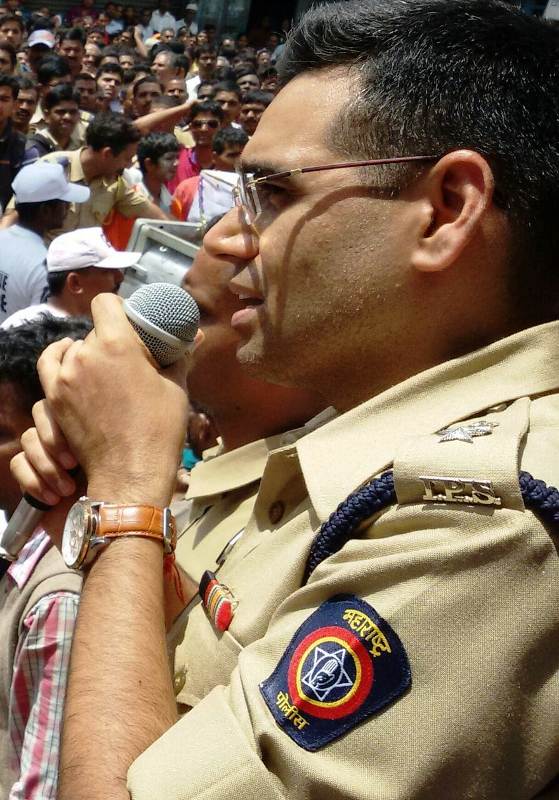 A photo of Manoj taken while he was addressing a crown during a protest