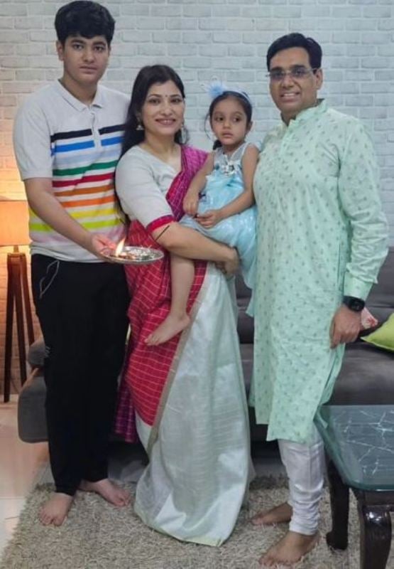 Shraddha Joshi Sharma with her husband and children