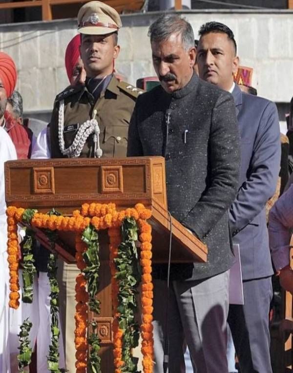 Sukhvinder Singh Sukhu taking oath as the CM of Himachal Pradesh
